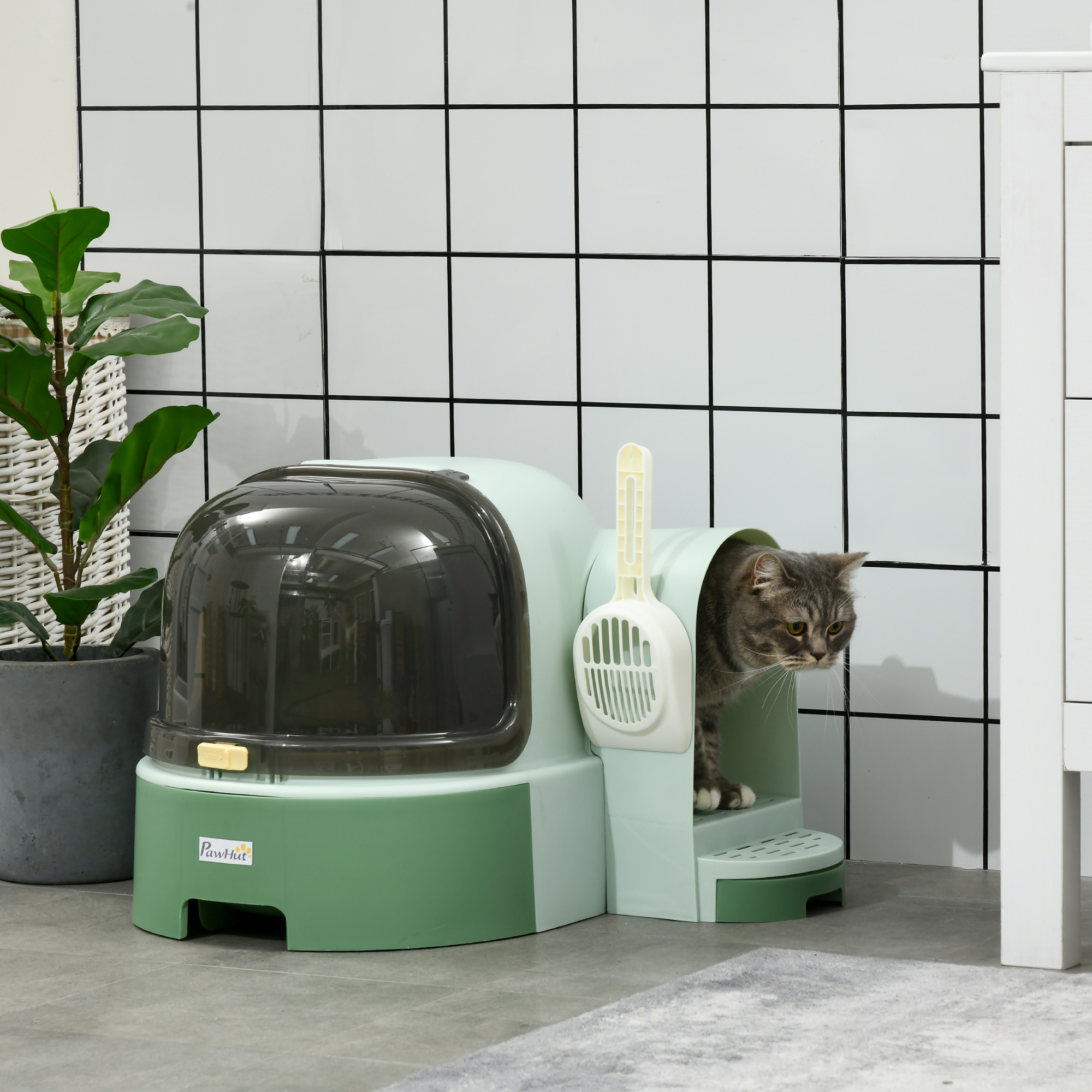 Caja de Arena para Gatos Fácil de Limpiar con Acceso Abierto y Cuchara, Verde — imagen 1