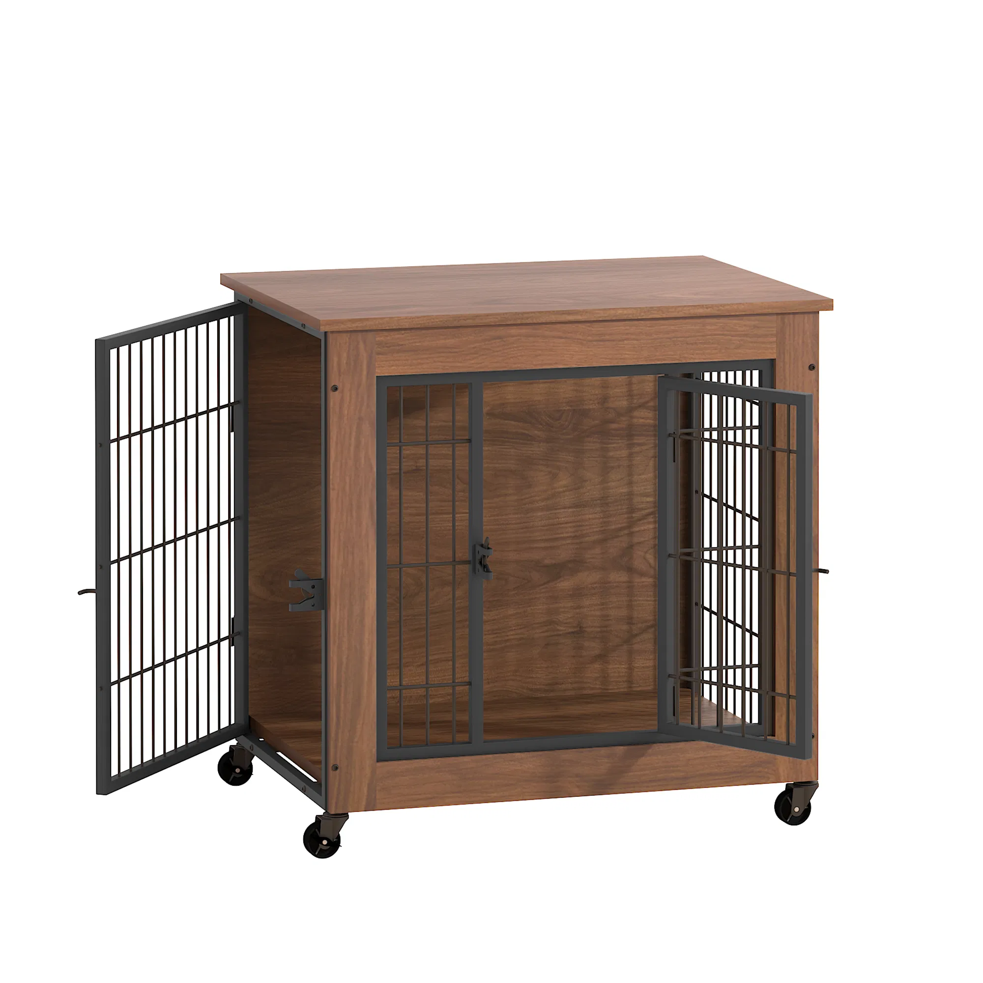 27.2" Dog Crate Furniture with Wheels for Small Dogs, Heavy Duty Dog Kennel Indoor with 2 Doors, Wooden Pet Cage End Table, Double-Doors Sturdy Metal Dog Cage for Anxiety Dog — image 8