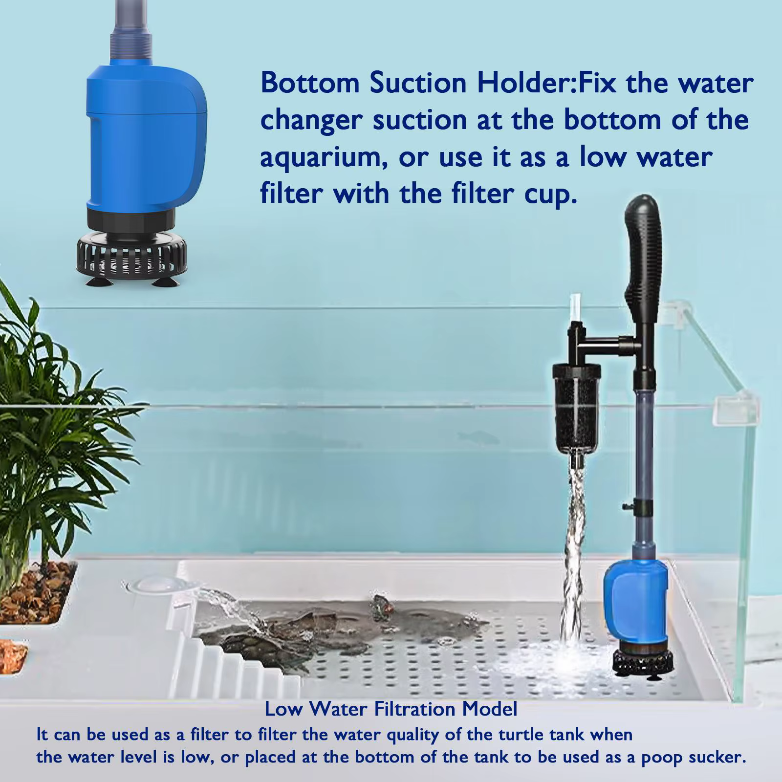 Limpia Automática de Acuario - 32W 530 GPH Kit de Limpieza de Grava con Filtro de 4 Capas y Manija Telescopica para Lavado de Arena, Función Sin Toques y Manos Secas — imagen 6