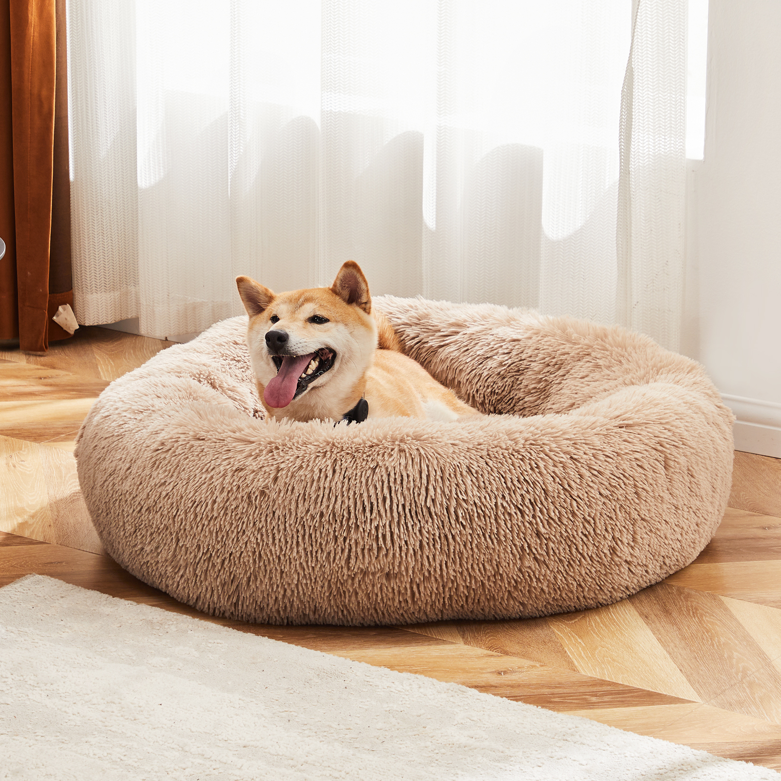 Cama Redonda Antideslizante de Peluche Esponjoso de Piel Sintética para Gato, Apta para Mascotas de Hasta 25 Lbs — imagen 8
