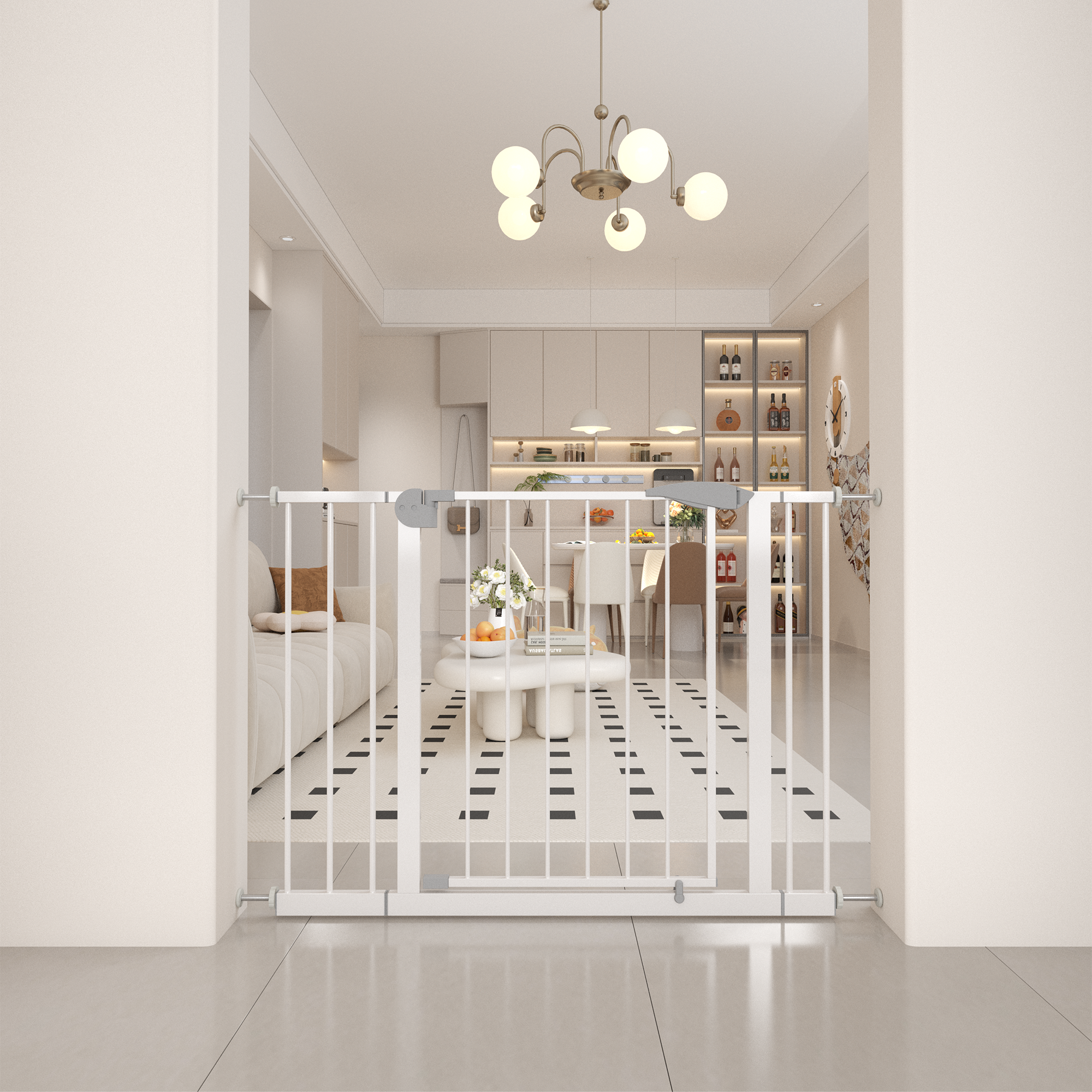 Reja para Bebés Ancha de 29.5-45.3" para Escaleras, Reja para Perros de Interior para Puertas, Sin Taladrar, Montaje a Presión, Rejas para Mascotas para Niños, Reja de Seguridad Fácil de Cruzar, Blanca — imagen 2