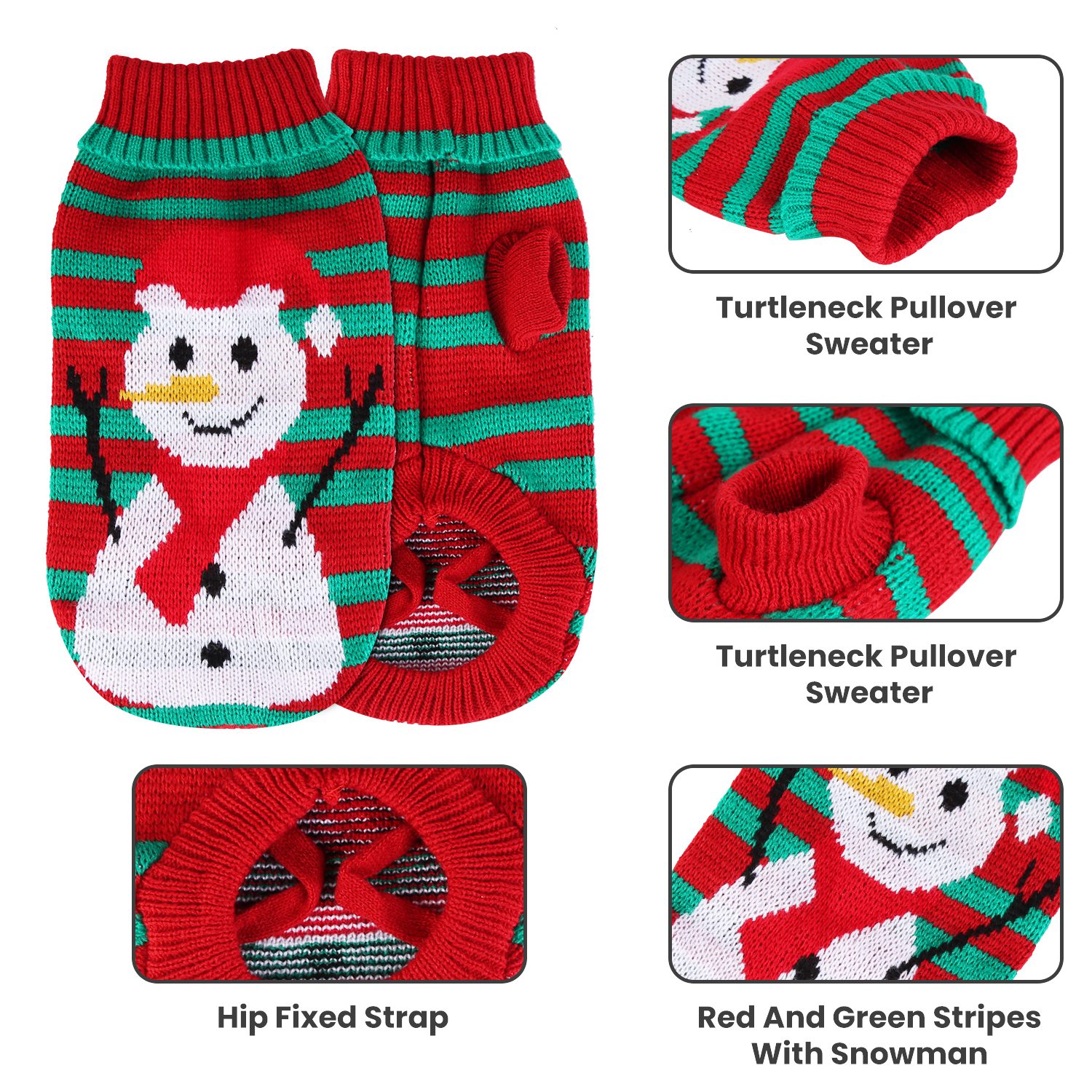 2 Patrones y 4 Tallas a Elegir - 1 Pieza de Suéter Navideño de Cuello Alto Para Mascotas, Ropa Navideña Para Perros y Gatos, Disfraz de Rayas con Muñeco de Nieve, Suéter de Invierno Para Gatitos y Cachorros Pequeños y Medianos — imagen 12