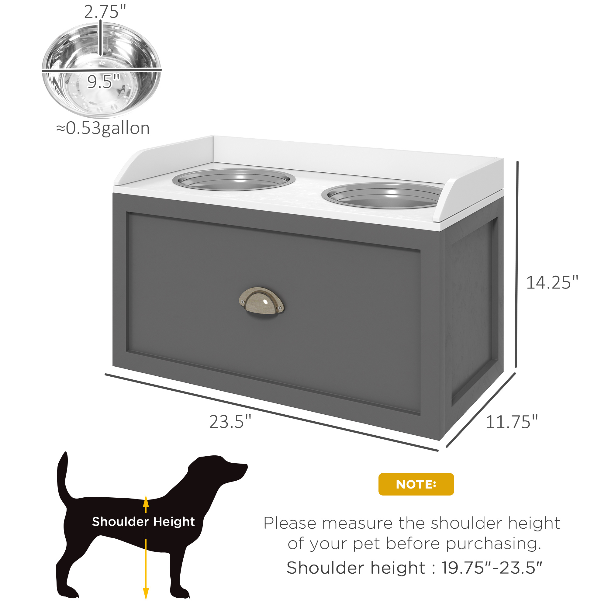 Pet Feeding Station Pet Dish Bowl Set with Storage, 2 Elevated Dog Bowls for Large Sized Dogs, Gray — image 3