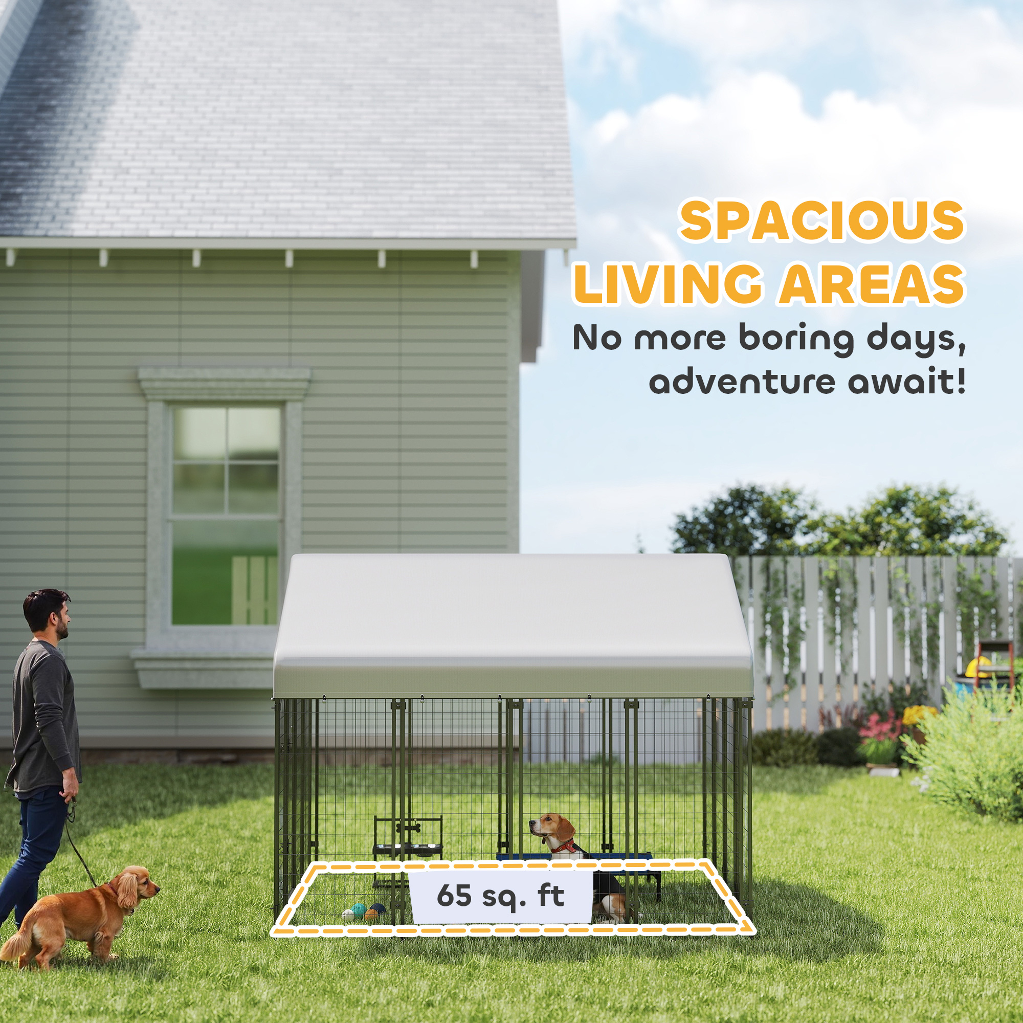 Outdoor Dog Kennel with Roof, 8 x 8 x 6 Heavy Duty Welded Wire Dog Playpen Enclosure with Escape-proof Lock — imagen 6
