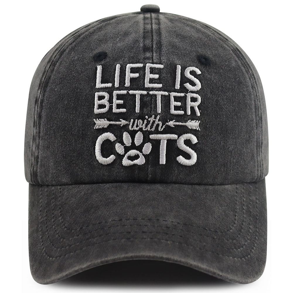 2 Piezas de Gorra de Béisbol Lavada y Desgastada, Gorra de Algodón Vintage con Bordado 'Life Is Better With Cats', Gorra Casual con Huella de Pata de Gato para Amantes de los Gatos — imagen 5