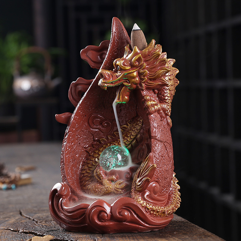 Resin Smoke Backflow Aromatherapy Furnace Creative Large Dragon LED Light Waterfall Backflow Incenseware Handicraft Ornaments — image 4