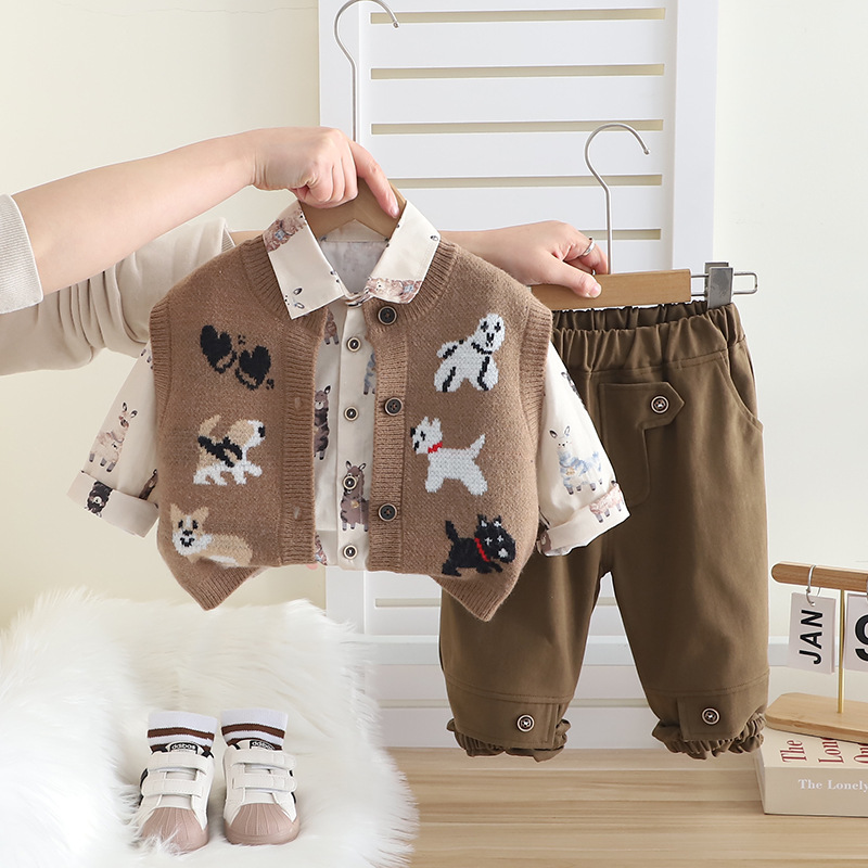 Toddler Boys Girls All Over Print Dog Shirt Vest 3 Piece Set — image 5