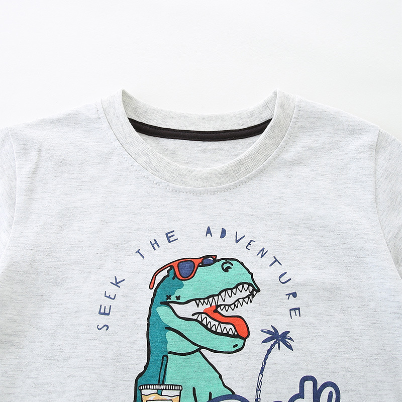 Dinosaur cartoon printed children's round neck T-shirt — image 6
