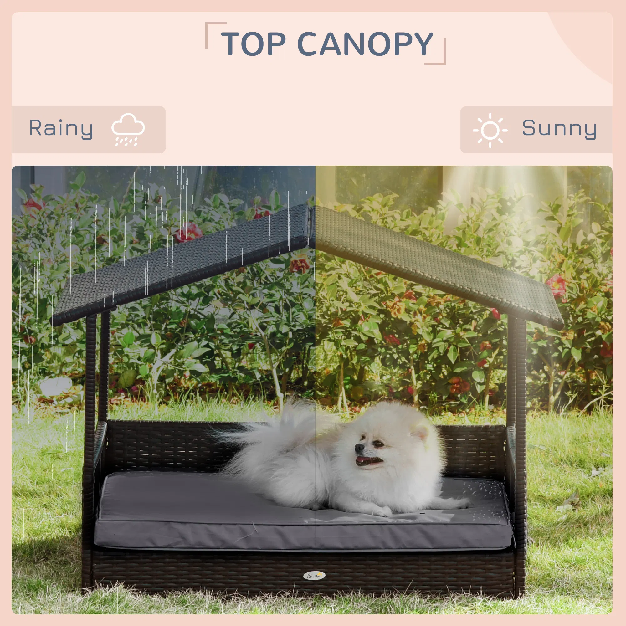 Wicker Pet House Dog Bed for Indoor/Outdoor Rattan Furniture with Cushion — image 5