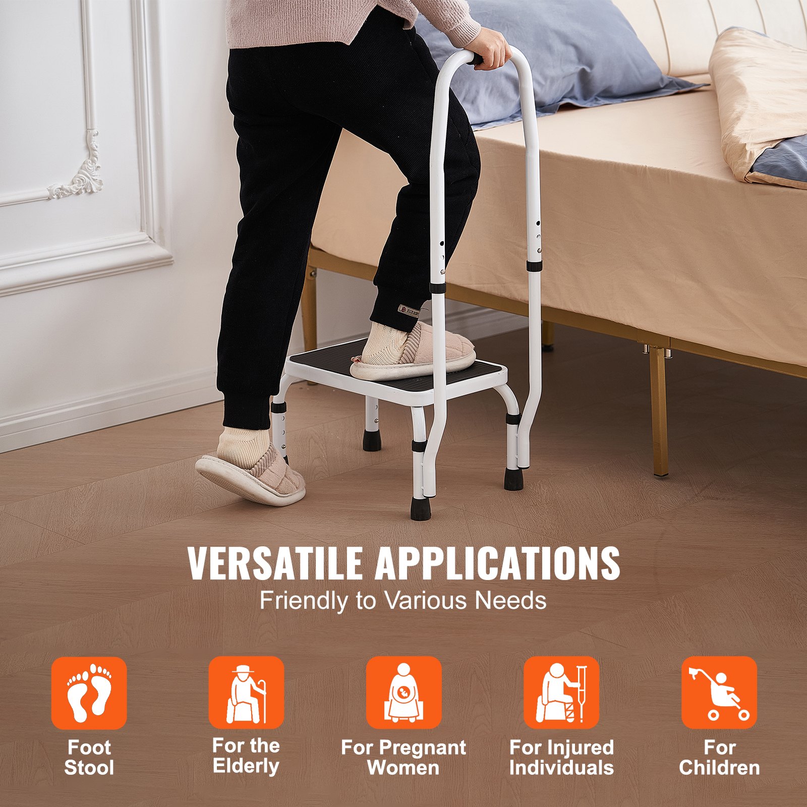 Step Stool 1-Step 330lbs Capacity, 3 Adjustable Height With Handle Steel Step Ladder, Portable Toddler Step Stools For Adults, Non-Slip Sturdy Step Ladders For Office, RVs, Pets — imagen 1