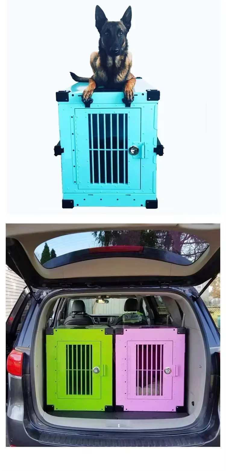 Heavy Duty Fully Collapsible Dog Crate Aluminium Alloy Medium and Large Dog Crate Folding Pet Car Crate Camping Travel IATA — image 4