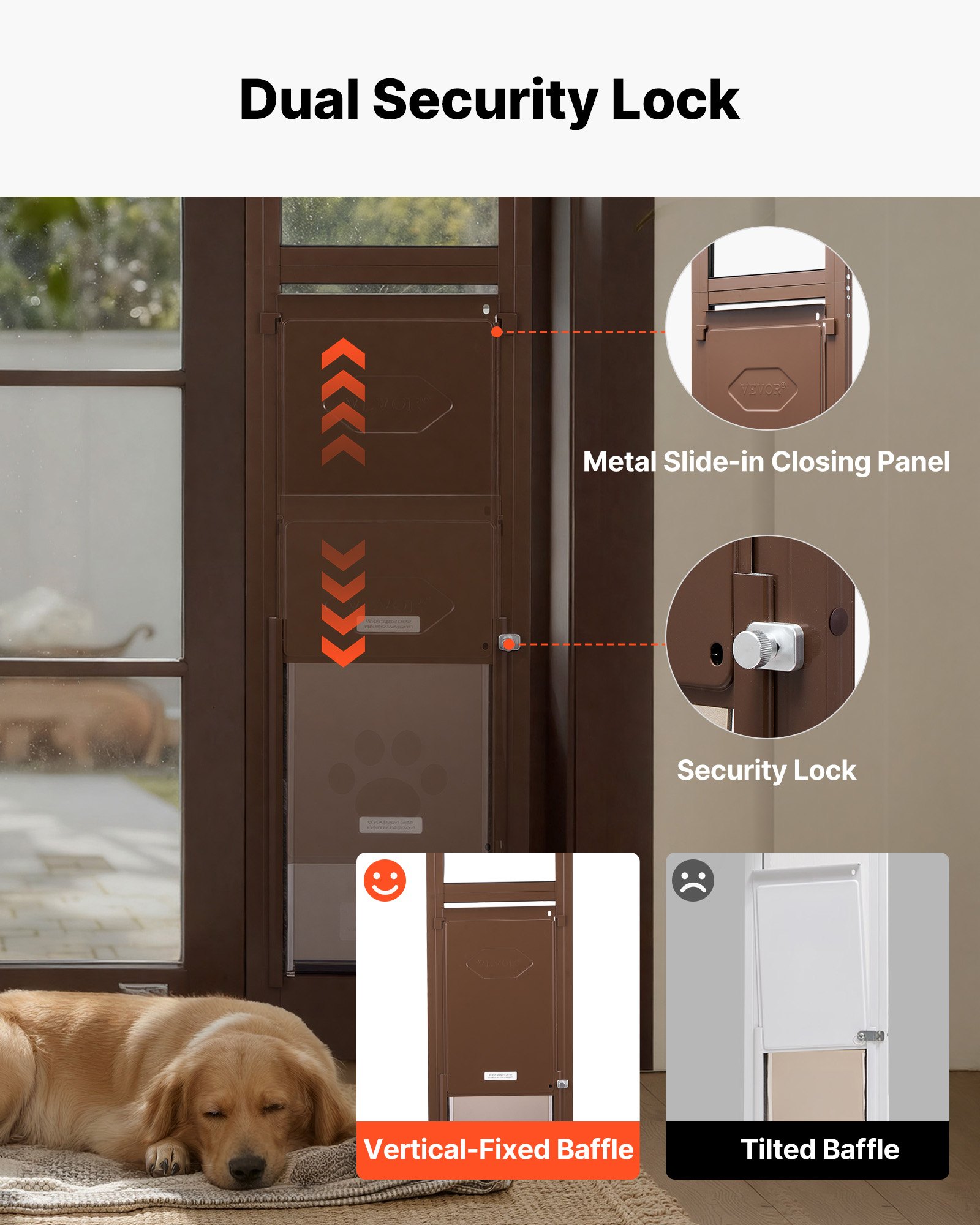 Dog Door For Sliding Glass Door, 75 7/8 To 80 11/16 In Adjustable Height, Aluminum Alloy Frame With Rotating Hinges, Lock Design, 13 5/8 X 23 5/8 In Flap, Sliding Glass Pet Door For Renters — imagen 4