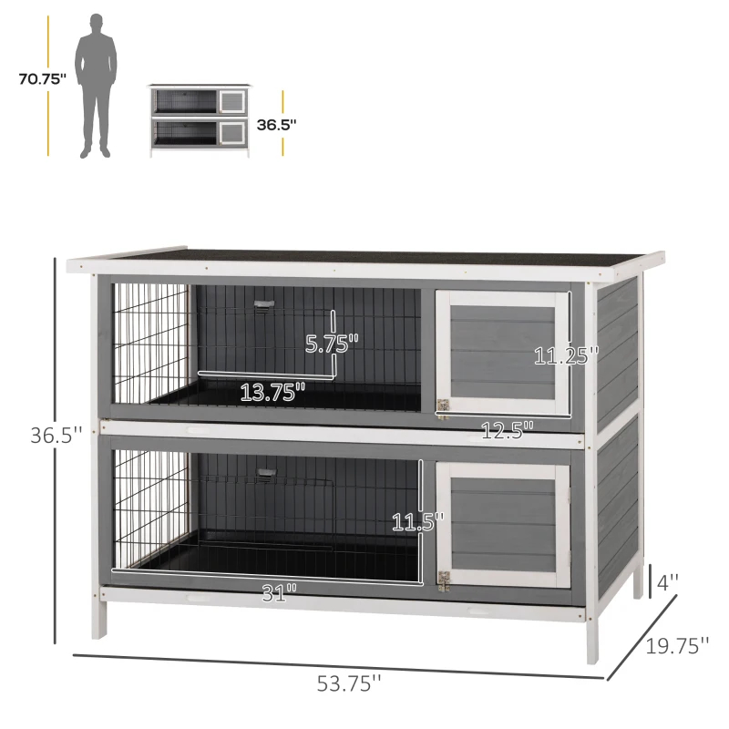Casa para Conejos PawHut 54 2-Piso Grande, Jaula para Conejos, Caja para Animales Pequeños con Puertas Seguras, Plataforma No Lechante y Techo Impermeable para Conejos, Pollos, Patos, Exterior e Interior, Gris Oscuro — imagen 1