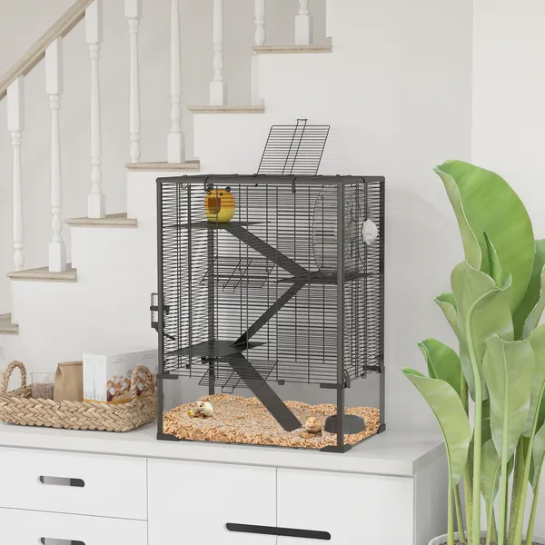 4 Tier Hamster Cage With Deep Tempered Glass Bottom, Running Wheel, Hut, Water Bottle, Food Dish — imagen 5