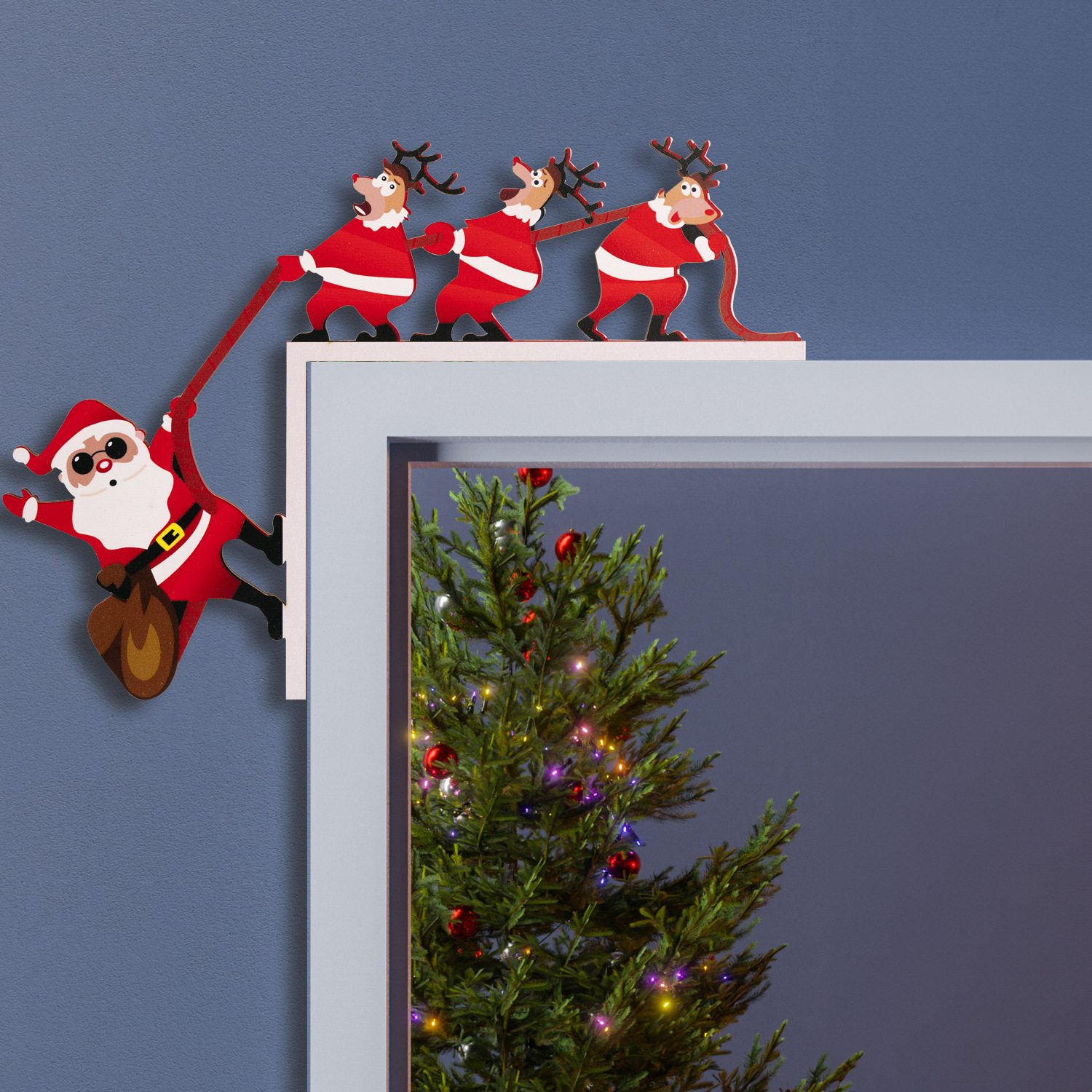 Decoraciones Navideñas Puerta de Entrada Colgante Santa Claus y Renos — imagen 5