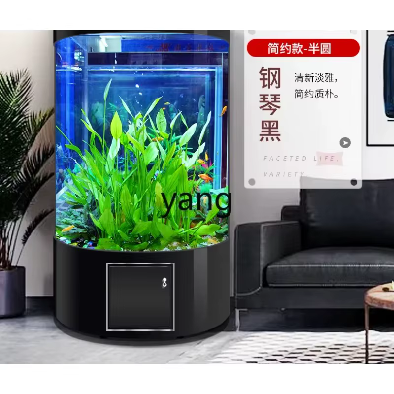 Tanque de peces cilíndrico semirredondo para sala de estar, piso a techo, ecológico de vidrio grande — imagen 3