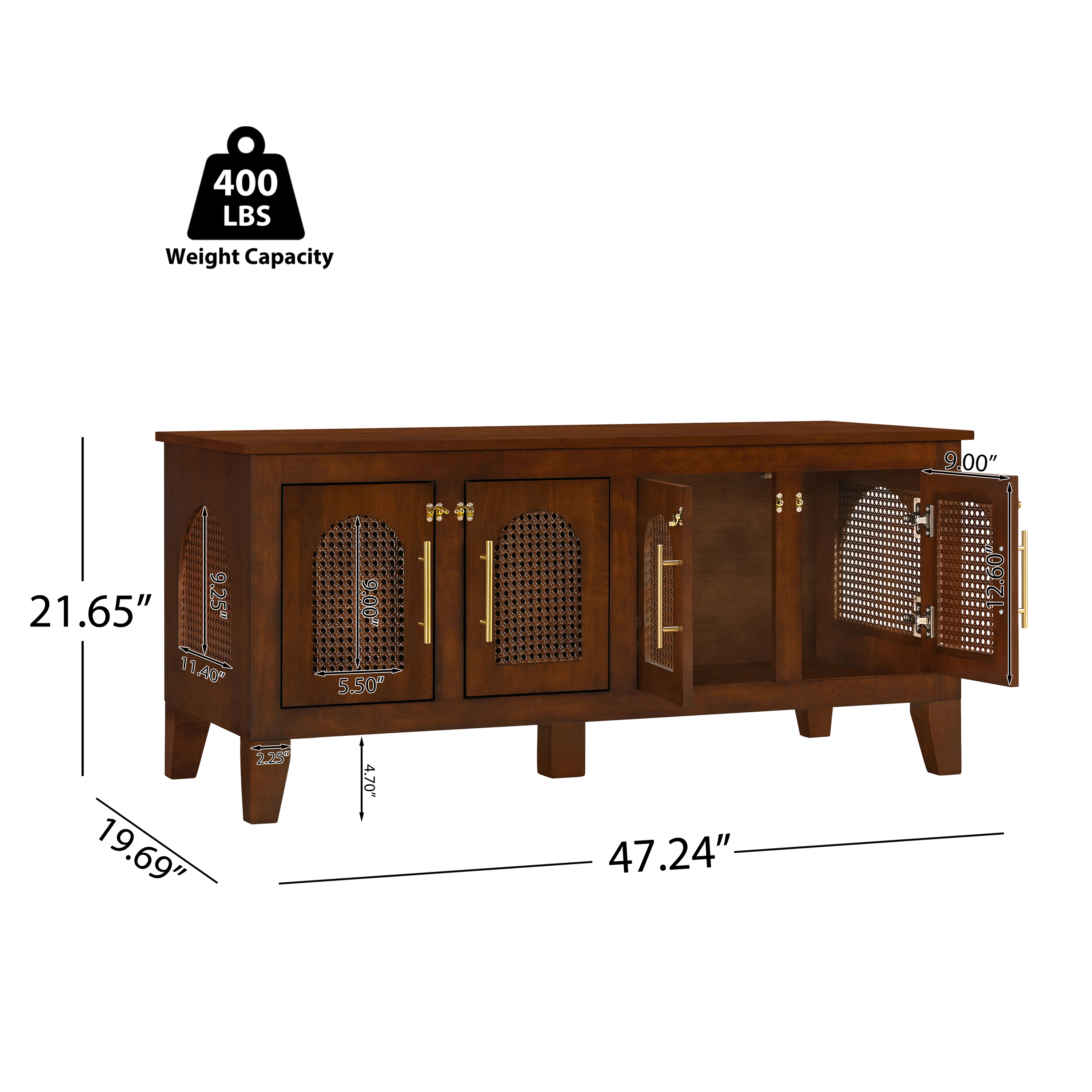 Lars Indoor Rattan Decorated Rubber Wood Dog Crate Cabinet Furniture -Stylish Pet Kennel With 4 Doors For Living Room — image 2