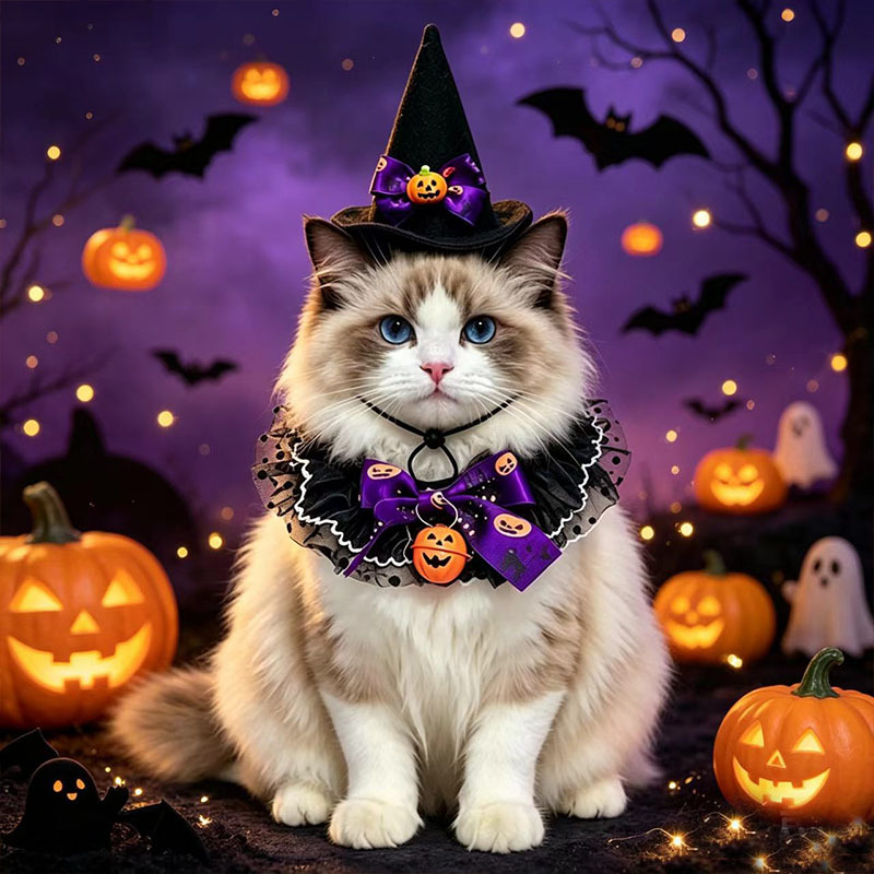 New Cat Bandana Hat Set Halloween Pet Scarf Neckwear Dog Bib Collar — image 3