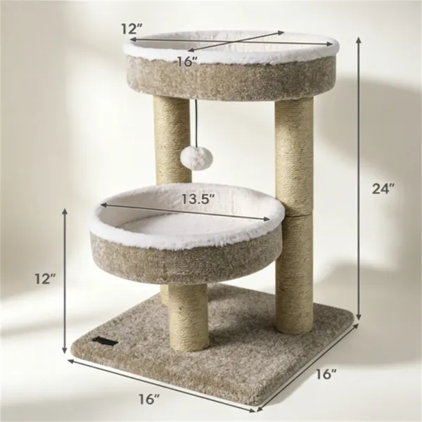 Árbol de Gato Compacto con 2 Perchas Plush, Postes de Rastrillado con Cuerda de Juta &amp; Pelota de Juguetes Suspendida, Torre Estable para Gatos Individuales de Interior para Apartamento y Dormitorio — imagen 4