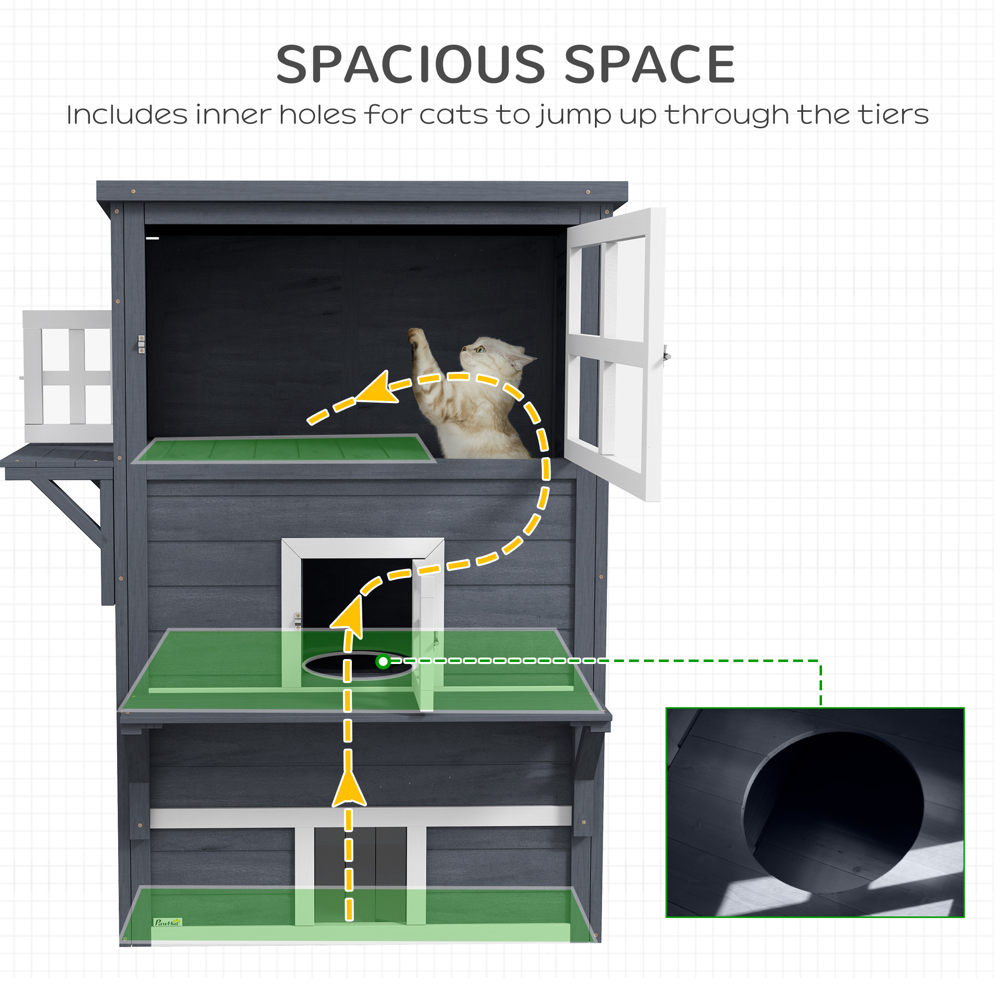 Casa de Gato Exterior, 3 Niveles, Refugio para Gatos Ferales, Resistente al Tiempo, con Puerta de Escape — imagen 8