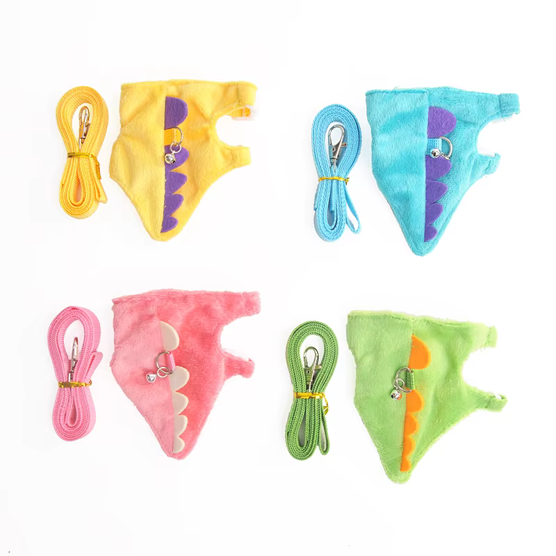 Ferret lead rope Vest type adjustable pet rope Cute dinosaur shape with bell for walking mice — image 2
