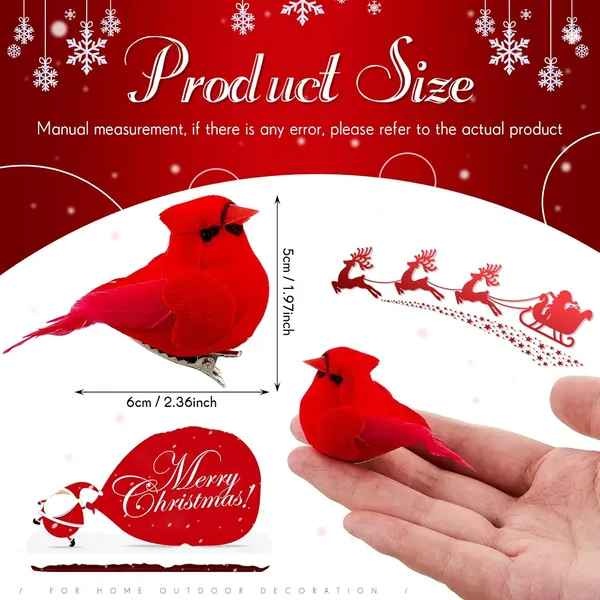 36 Piezas de Cardenal Rojo con Clip para Árbol de Navidad, Mini Adorno de Aves Artificiales de Plumas Rojas, Manualidad de Pájaros para Decoración Navideña, Hogar, Exterior y Coronas (Estilo Clásico) — imagen 3