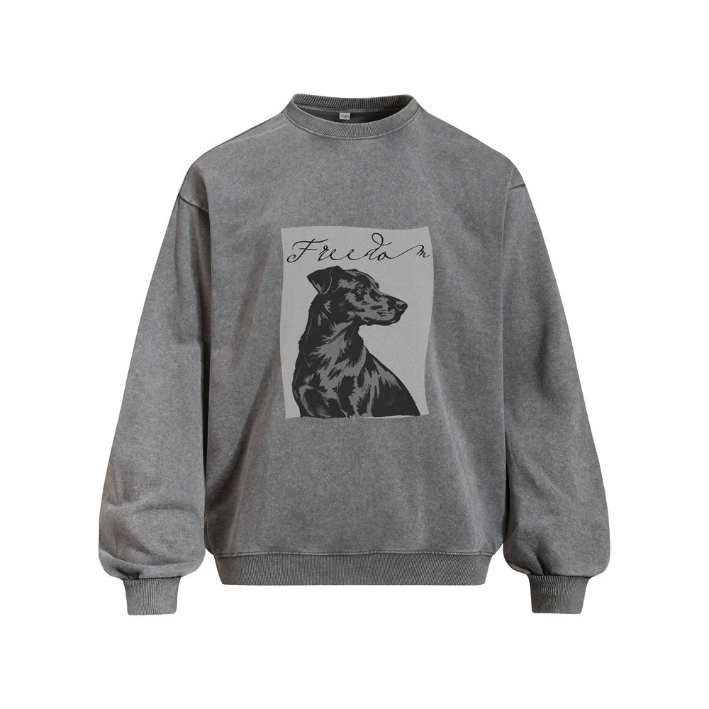 Animal and puppy printed vintage round neck hoodie — image 1
