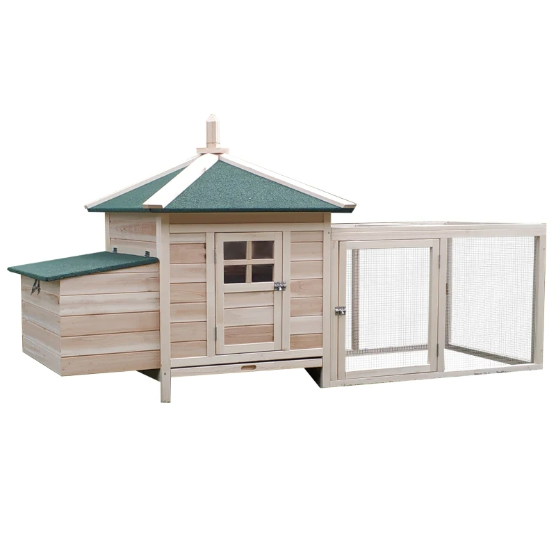 Wooden Chicken Coop With Nesting Box, Cute Outdoor Hen House With Removable Tray, Ramp Run, For Garden Backyard, Natural — imagen 7
