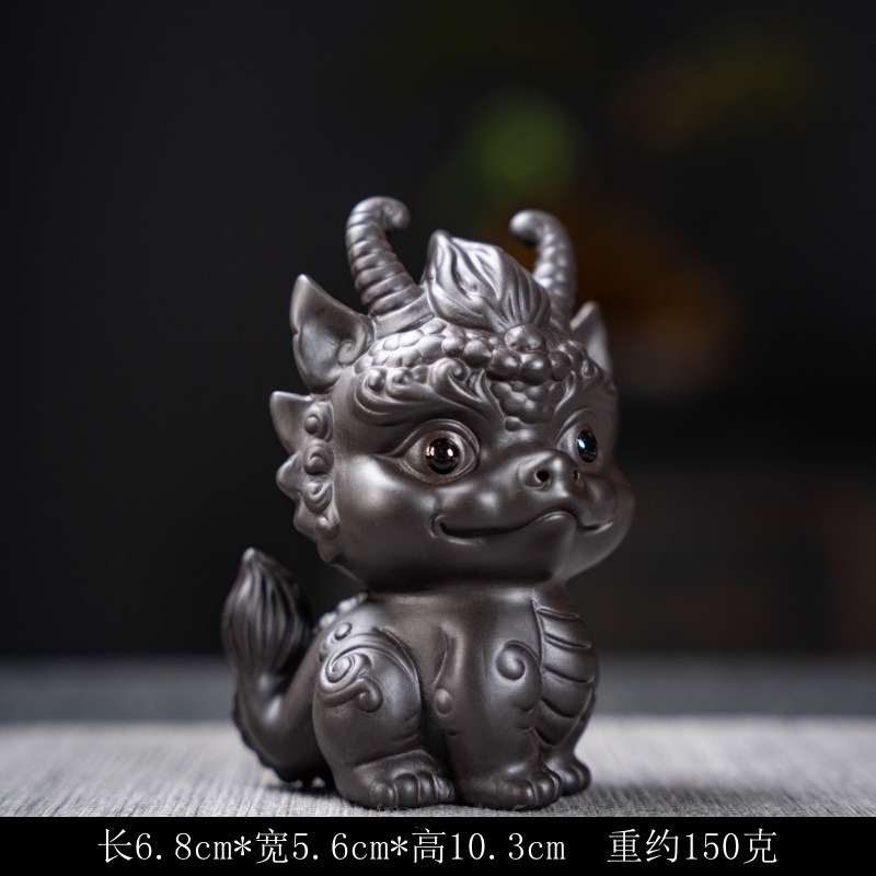 Purple Sand Wealth-Bringing Collectible Dual-Use Tea Table with Playful Zodiac Little Dragon Tea Pet Ornament — image 8