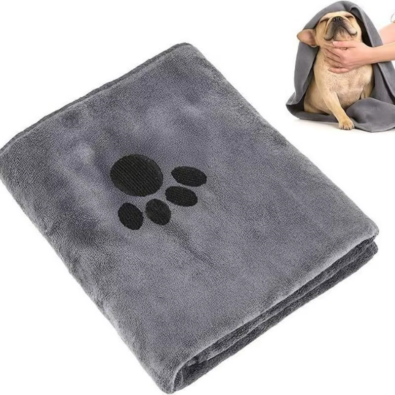 Pet Bath Towel Microfiber Embroidered Super Soft Absorbent Towel For Dogs Cat Grooming Supplies Cleaning Tool — image 1