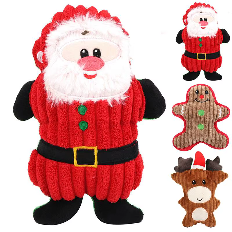 Christmas Santa Claus Pet Dog Toys Chew Squeaker Pet Plush Toys For Dogs Cute Biting Rope Sound Toys — image 2