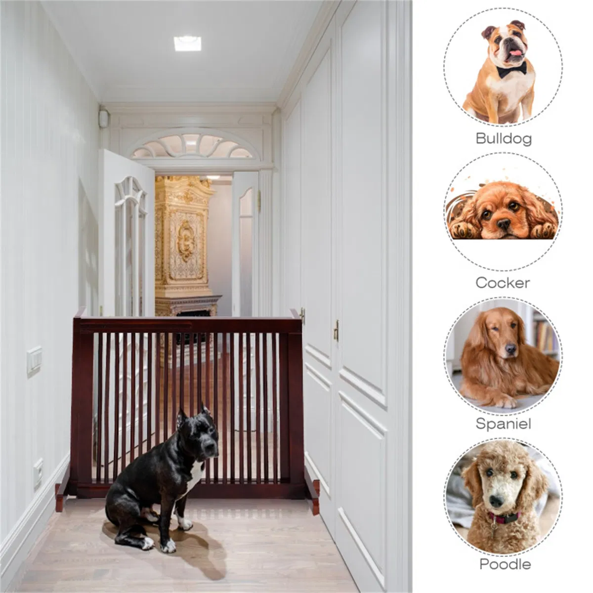 Wooden Pet Gate 3 Panels, Freestanding Length Adjustable — image 7