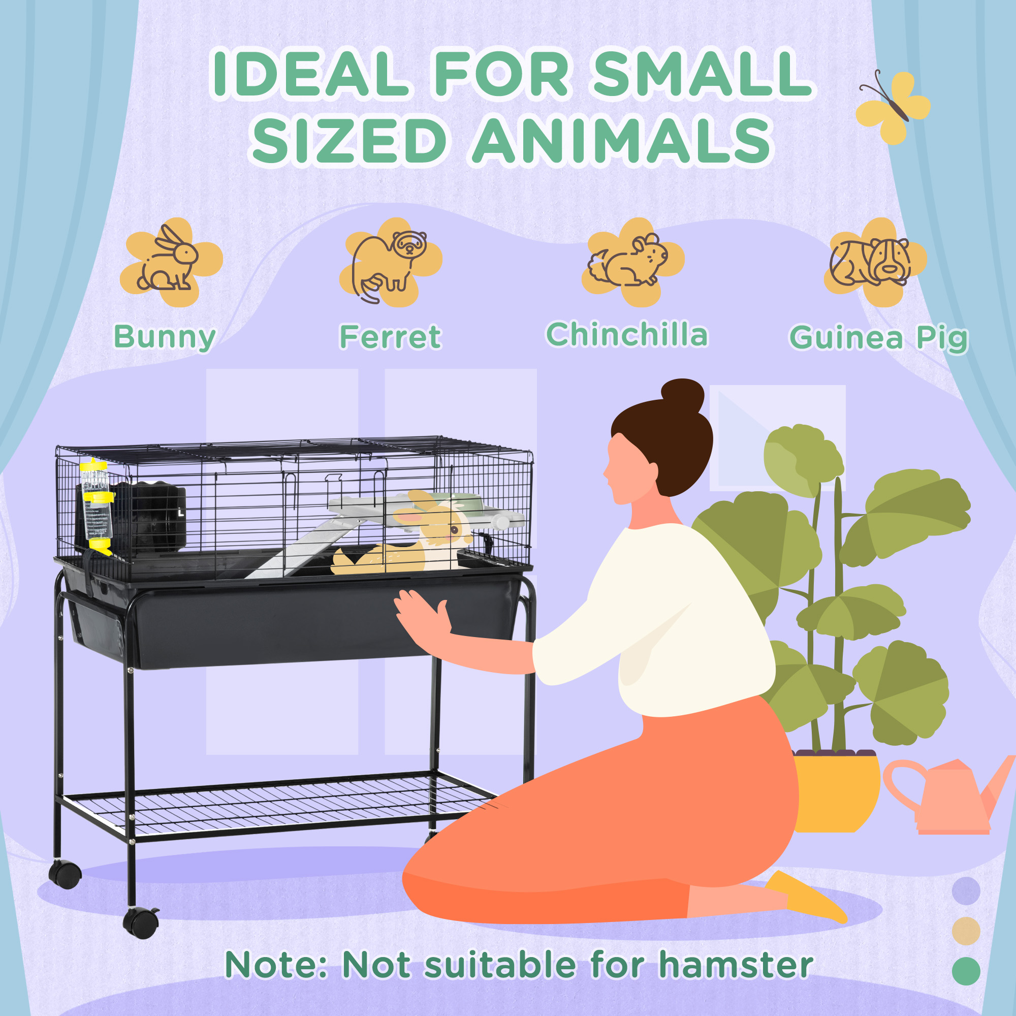Two-Story Small Animal Cage Removable from Stand, Pet Habitat with Shelf & Wheels, 33" x 18.5" x 35", Charcoal Gray — imagen 6