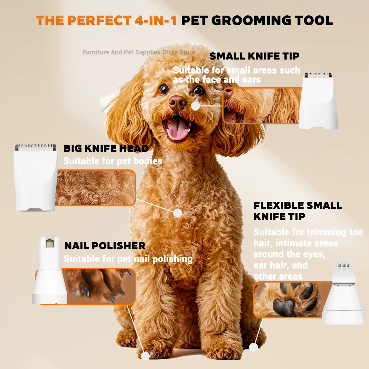 4-In-1 Pet Grooming And Care Set 4Different Blades Pet Hair Shaver Low Noise Pet Clippers Rechargeable Cordless Safe Dog Trimmer — image 3