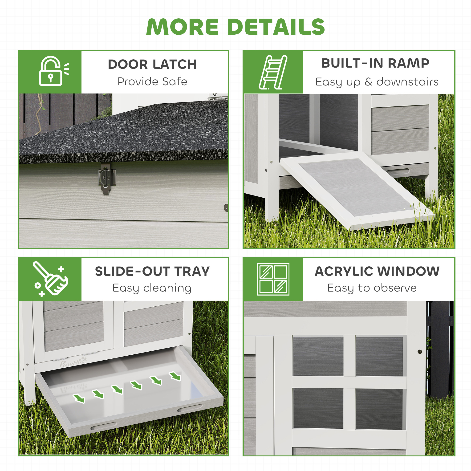Casa de Pollos de Madera Exterior con Caja de Incubación, bandeja metálica deslizante, para 1-2 pollos, conejos, patos, 36" x 25" x 27" — imagen 2