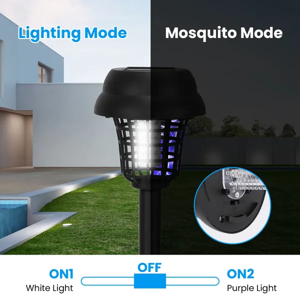 Paquete de 4 Antorchas Matamosquitos Solares para Exterior, Matainsectos Impermeable con Luz UV y Luz Blanca para Jardín, Huerto, Granja y Patio — imagen 9