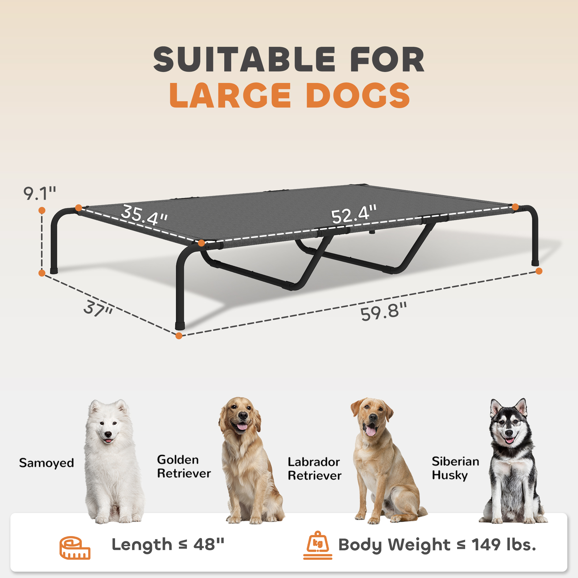 Elevated Dog Bed for Large Breeds Gray 60"L — image 4