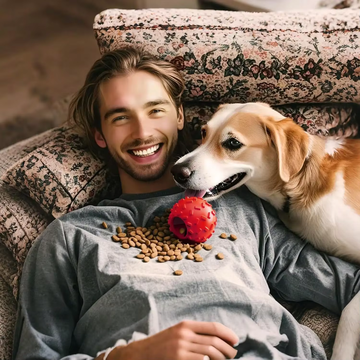 JIERDE Juguetes para Perros con Dispensador de Comida - Juguete Interactivo Cognitivo para Perros, Pelota Rompecabezas Para Cachorros y Pequeños Caninos, Fomenta Alimentación Lenta, Reduce — imagen 4