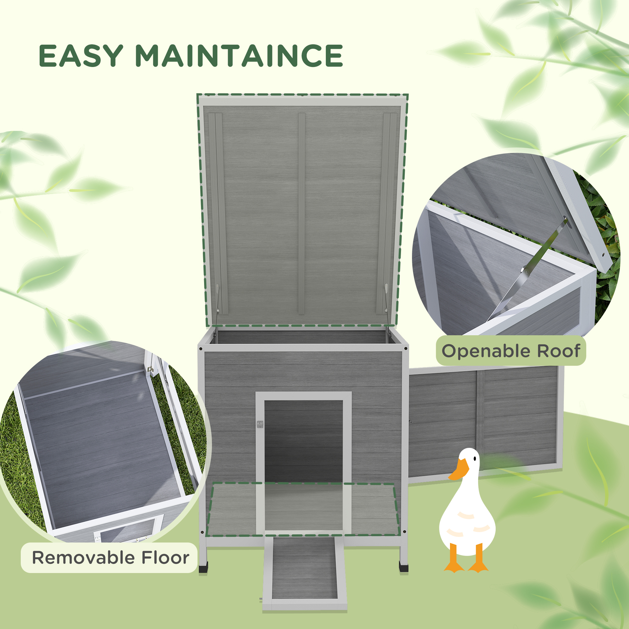 Wooden Duck Coop With Openable Roof, Removable Floor, Double Doors, Ramp, For 2-4 Ducks, Chickens, 25" X 32" X 30" — imagen 4