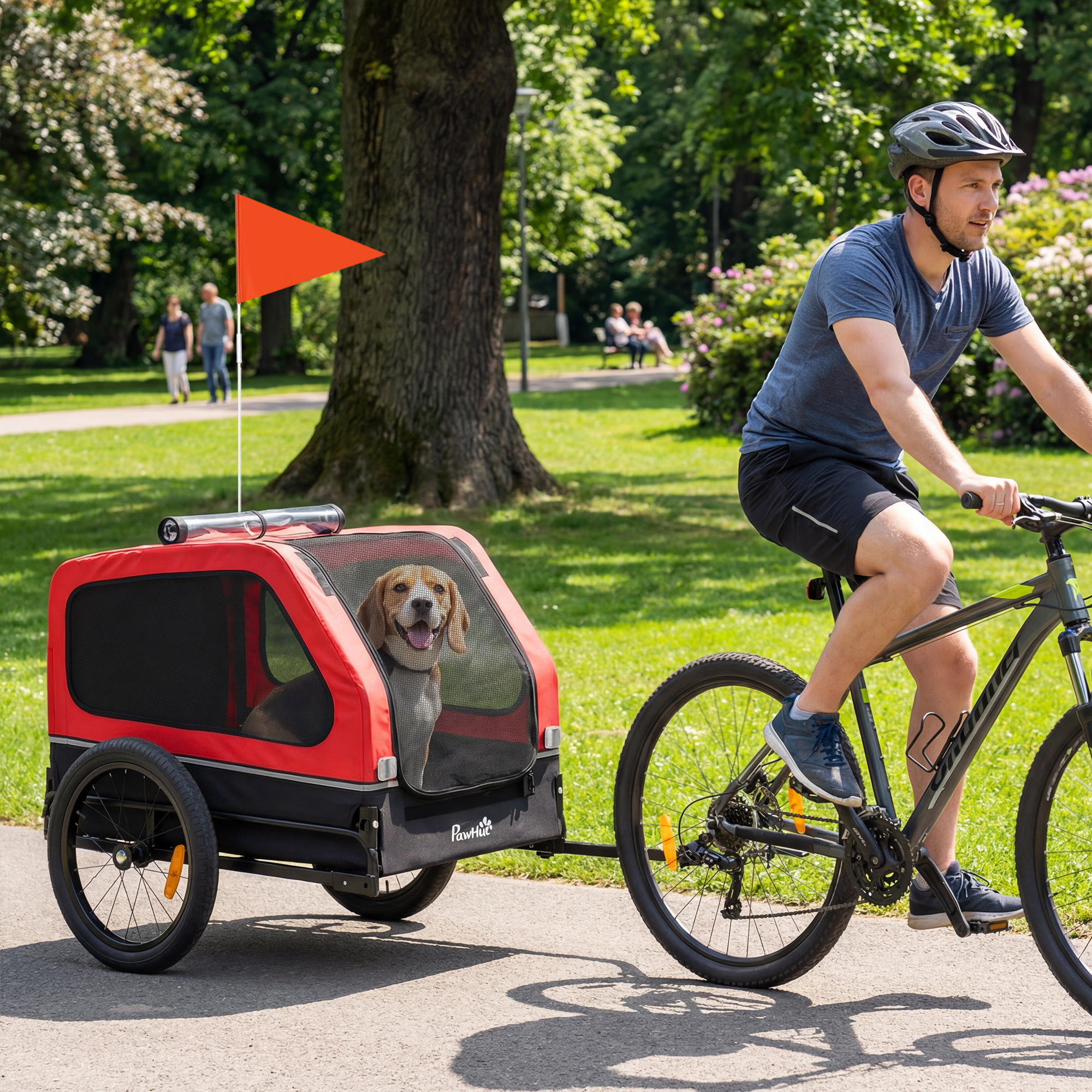 Remolque para Perros de Bicicleta para Pequeños y Medianos Canes, Coupler Universal para Bicicletas, Rampilla Plegable y Portón Traslacional Rojo — imagen 5