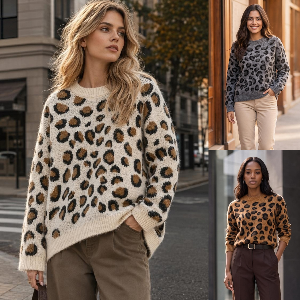 Leopard print round neck long sleeved sweater — image 3
