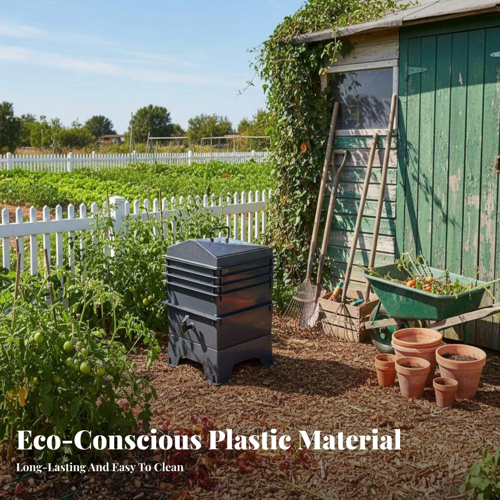 Contenedor de compostaje plástico para sistema de granja de gusanos de cocina en balcón, patio, con bandejas extensibles y cosecha con grifo — imagen 2