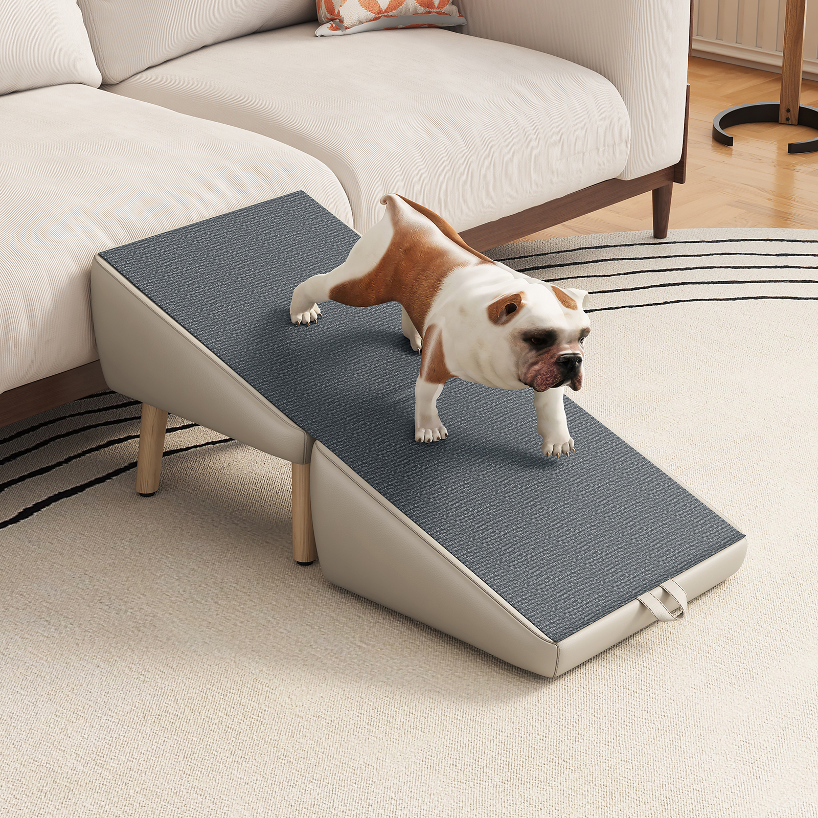 UPGRADED Dog Stairs for Small Dogs and Cats, Dog Ramp for Couch and Bed, Foldable 2-in-1 Wooden Pet Steps for Puppy, Split Ottoman Design (Light Grey) — image 14