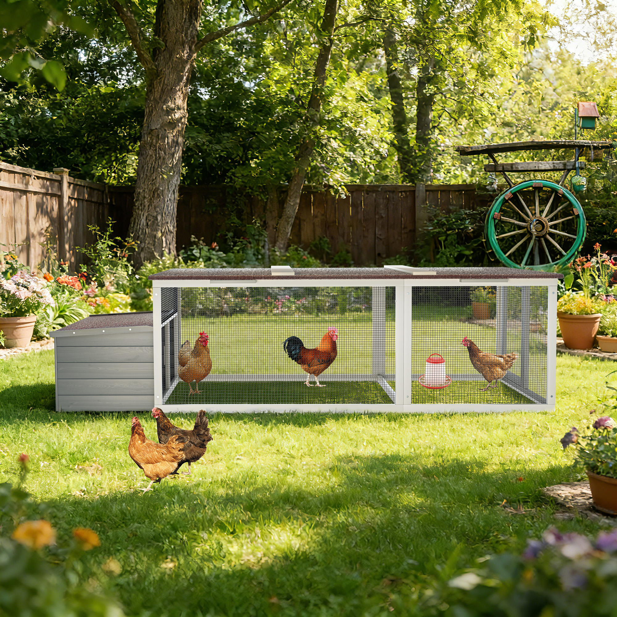 Casa para Pollos Grande con Corral, 20.93 m² Caja de Pájaros al Aire Libre, Techo Impermeable y Madera Resistente con Box de Incubación y Cerradura Segura para Uso en Patio — imagen 1