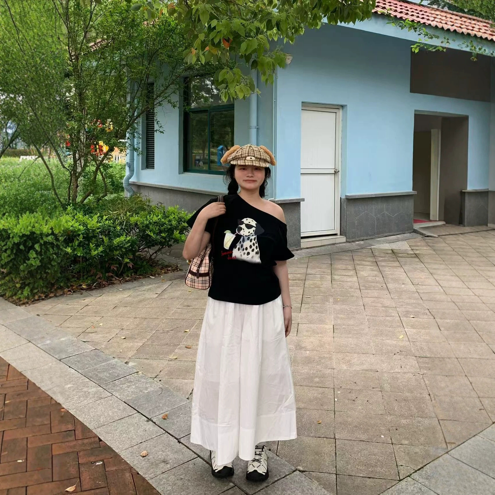 Dog Print Shoulder-Slit Short Sleeve T-Shirt for Women — image 5