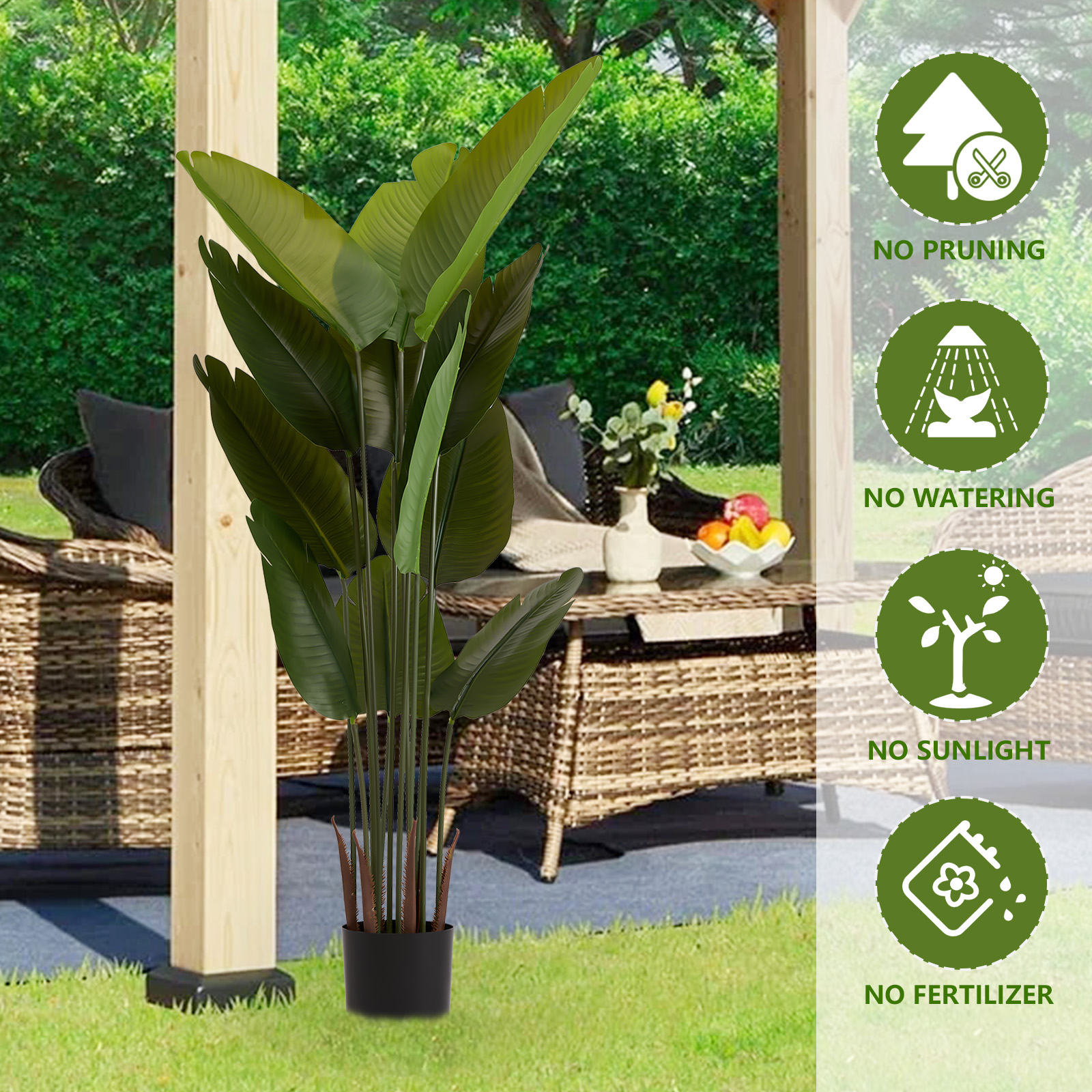 Artificial Bird of Paradise Plant, 5.2ft Tall Faux Tropical Palm Tree in Pot for Indoor or Outdoor Home, Office, or Garden Decoration, 2pcs/set — image 14