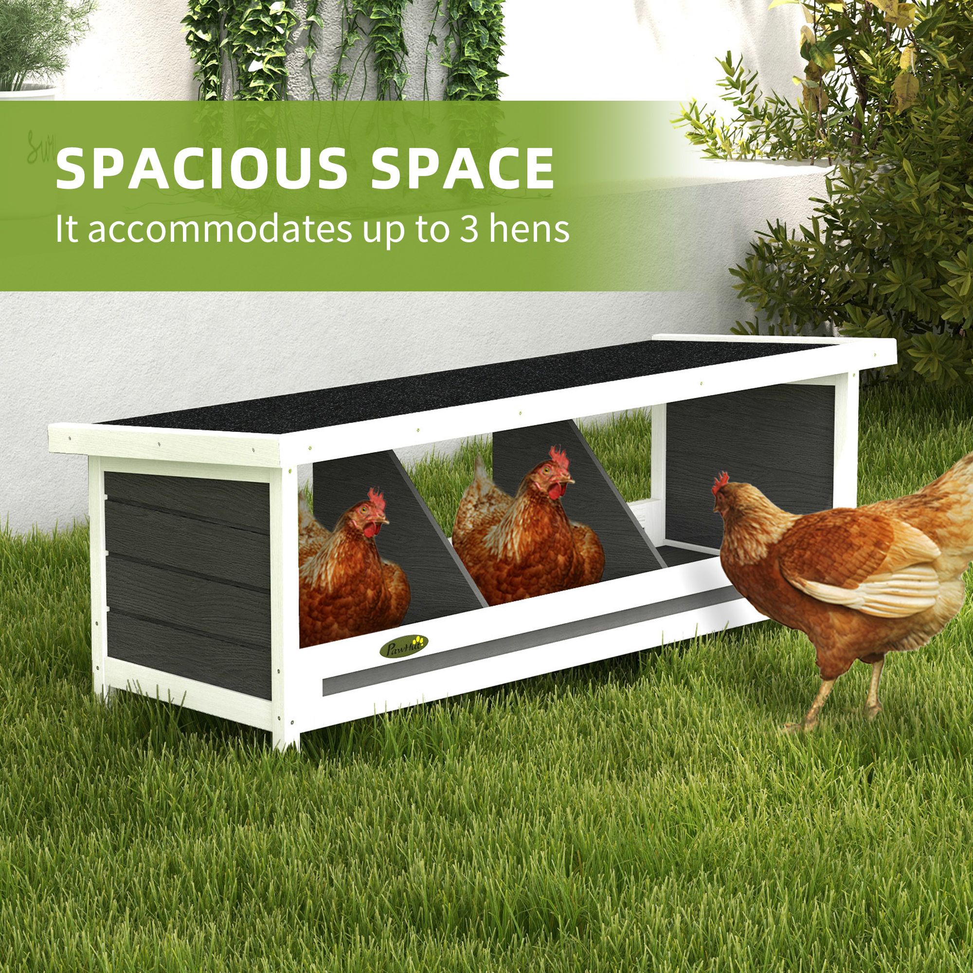 PawHut Wood Chicken Nesting Box, 3 Hole Chicken Boxes For Laying Eggs, Chicken Coop Nesting Box With Asphalt Roof For Indoor Or Outdoor, Fits Up To 3 Hens, Gray — image 2