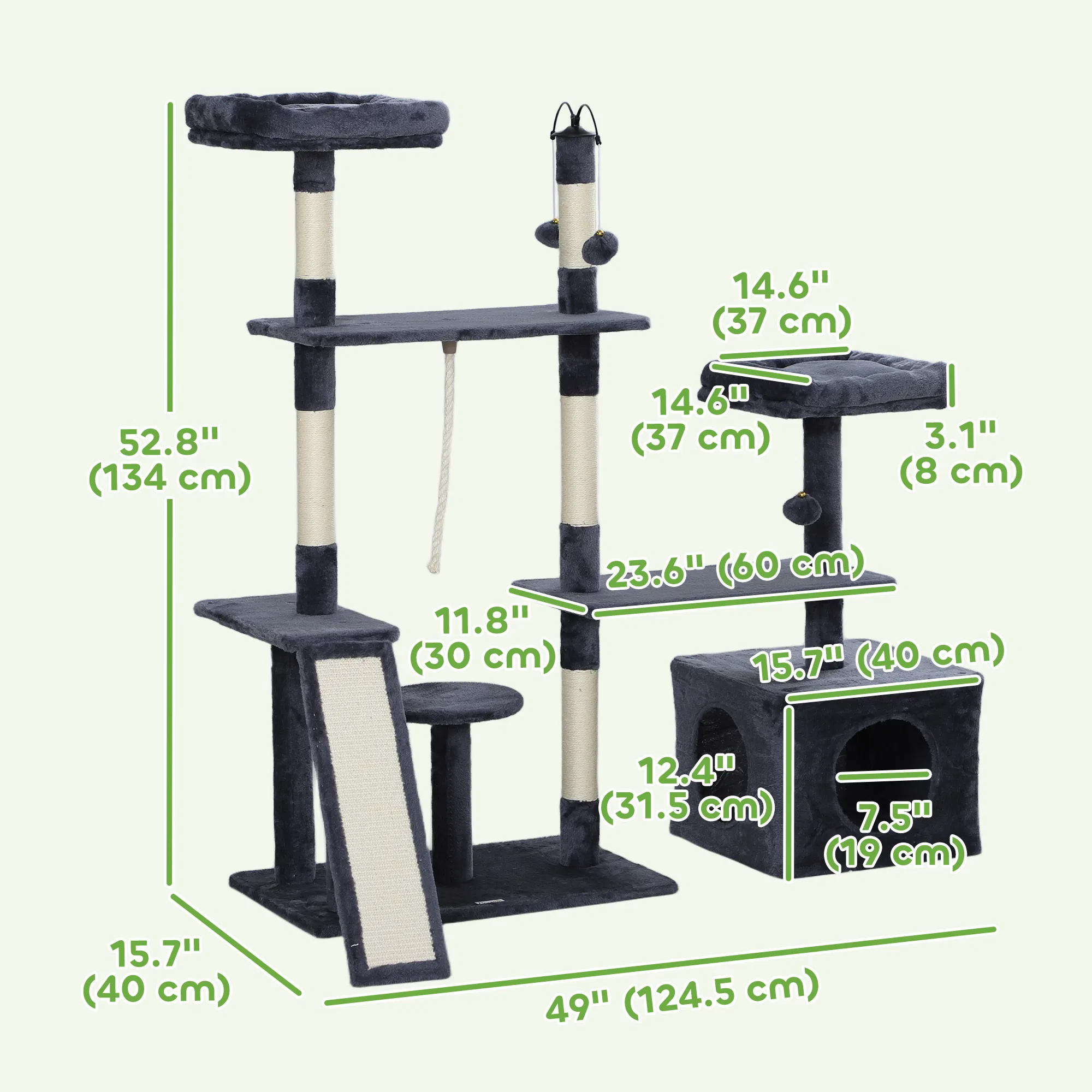 53" Cat Tree, Cat Tower with Scratching Posts, Cat Condo, Beds, Platforms, Toy Balls for Indoor Cats, Dark Grey — image 4