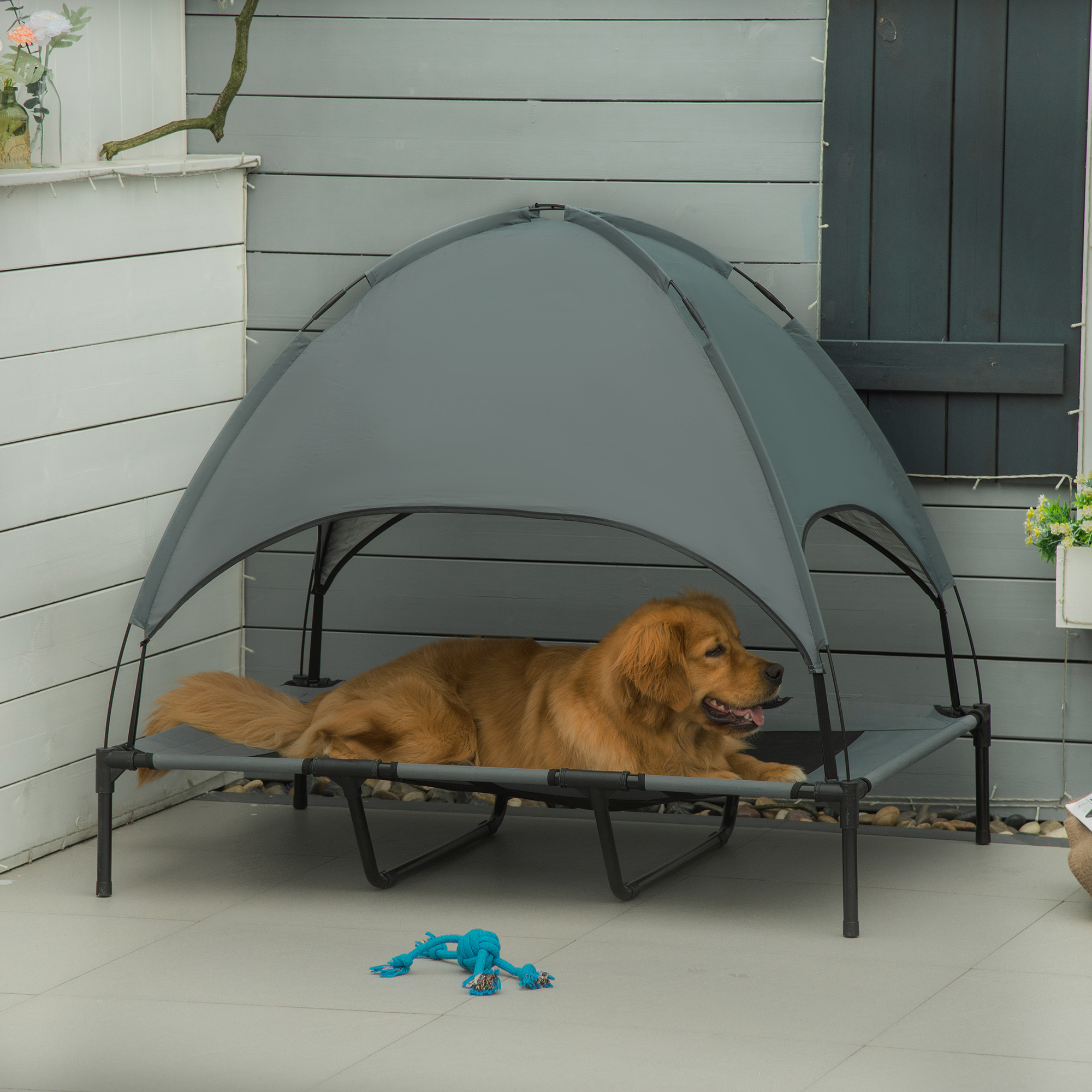 48" x 36" Elevated Portable Dog Cot Cooling Pet Bed with UV Protection Canopy Shade — image 1