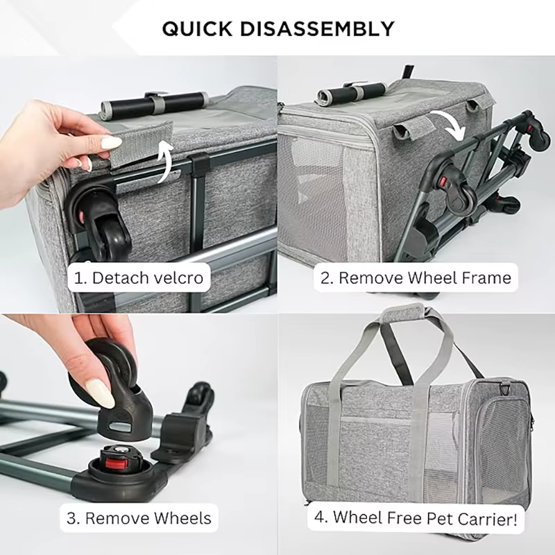 Pet Carrier with Wheels for Dogs Up To 15lbs & Cat Airline Approved Dog Carrier Rolling Pet Carrier Foldable Pet Stroller — image 4